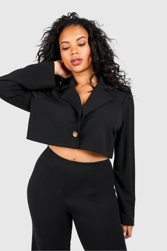 Womens Plus Crepe Cropped Blazer - Black - 28, Black