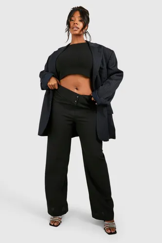 Womens Plus Crepe Fold Over Waist Detail Trousers - Black - 16, Black