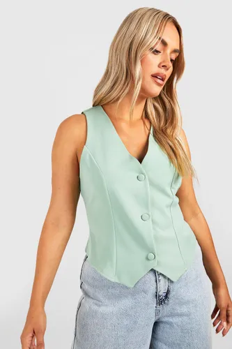 Womens Plus Crepe Tailored Button Waistcoat Top - Green - 20, Green
