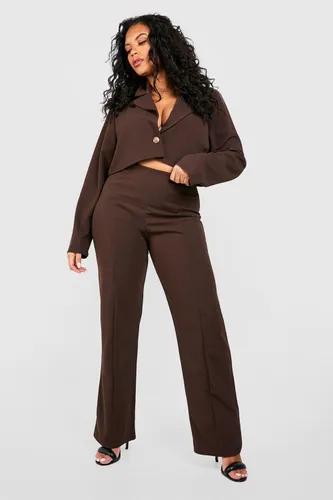 Womens Plus Crepe Tailored Trousers - Brown - 16, Brown