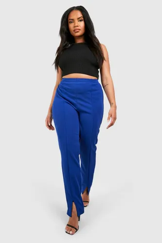 Womens Plus Crepe Tapered Tailored Split Hem Trousers - Blue - 24, Blue