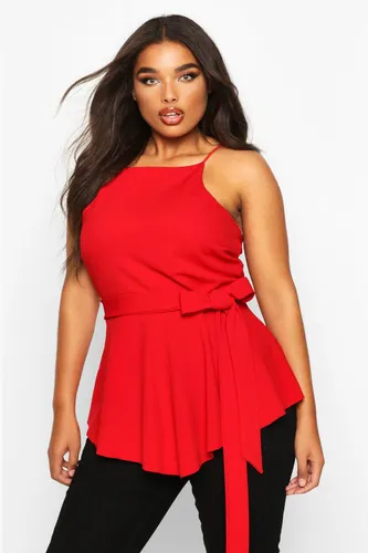 Womens Plus Crepe Tie Front Asymmetric Top - Red - 16, Red