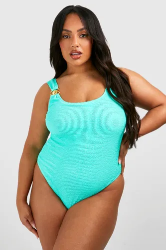 Womens Plus Crinkle Shell Scoop Neck Swimsuit - Green - 26, Green