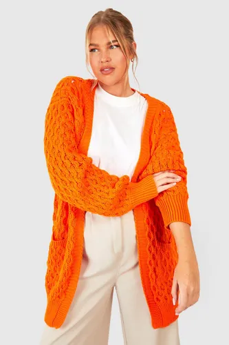 Womens Plus Crochet Knitted Oversized Cardigan - Orange - 18, Orange