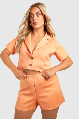 Womens Plus Cropped Blazer And Short Co-Ord Set - Orange - 16, Orange