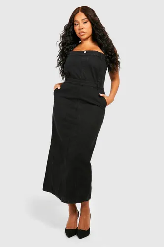 Womens Plus Denim Bandeau Midi Dress - Black - 26, Black