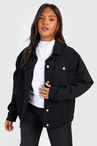 Womens Plus Denim Oversized Jacket - Black - 22, Black