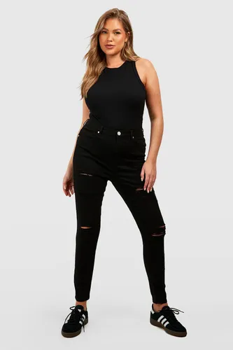 Womens Plus Distressed Skinny Jeans - Black - 28, Black