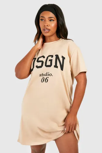 Womens Plus Dsgn Printed T-Shirt Dress - Beige - 16, Beige
