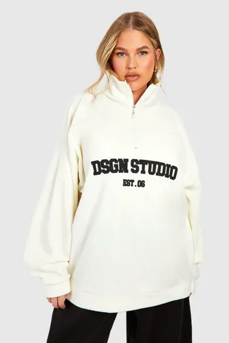 Womens Plus Dsgn Studio Embroidered Half Zip Oversized Sweatshirt - White - 18, White