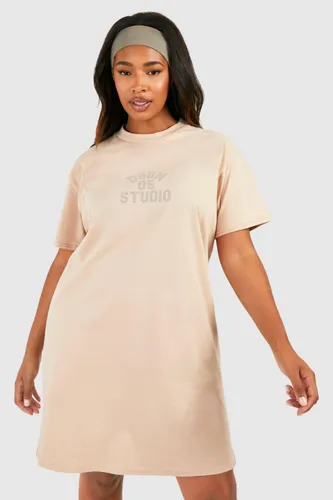 Womens Plus Dsgn Studio Printed T-Shirt Dress - Beige - 16, Beige