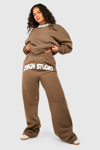 Womens Plus Dsgn Studio Slogan Print Straight Leg Jogger - Brown - 22, Brown
