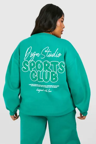 Womens Plus Dsgn Studio Sports Club Slogan Oversized Sweatshirt - Green - 16, Green