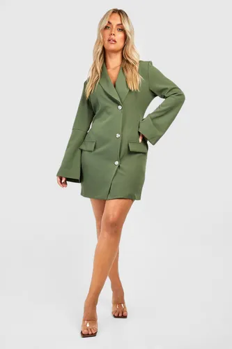 Womens Plus Flare Sleeve Diamante Blazer Dress - Green - 28, Green