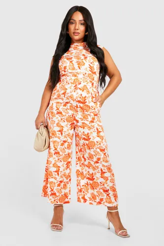 Womens Plus Floral Culotte Jumpsuit - Orange - 22, Orange