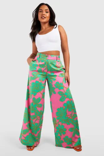 Womens Plus Floral Wide Leg Trouser - Pink - 28, Pink