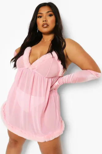 Womens Plus Fluffy Cup And Mesh Babydoll - Pink - 16, Pink