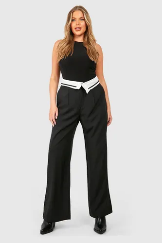 Womens Plus Fold Over Waistband Tailored Trousers - Black - 16, Black