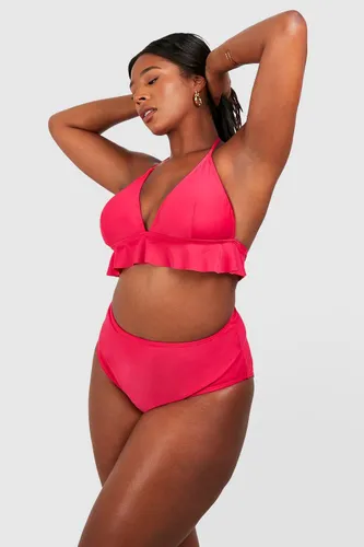 Womens Plus Frill Detail High Waist Bikini Set - Pink - 22, Pink