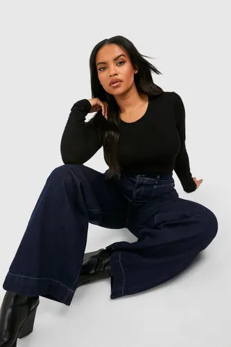 Womens Plus Front Pocket Detail Wide Leg Jeans - Blue - 16, Blue