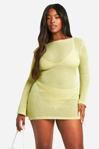 Womens Plus Glitter Knitted Long Sleeve Maxi Dress - Green - 16, Green