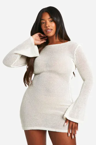 Womens Plus Glitter Knitted Long Sleeve Maxi Dress - White - 16, White