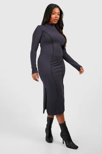 Womens Plus High Neck Seam Detail Midi Dress - Grey - 22, Grey