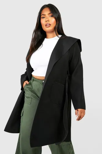 Womens Plus Hooded Wool Look Coat - Black - 16, Black