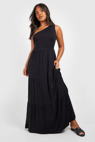 Womens Plus Jersey Asymmetric One Shoulder Maxi Dress - Black - 16, Black