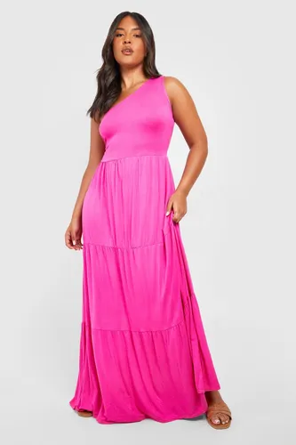 Womens Plus Jersey Asymmetric One Shoulder Maxi Dress - Pink - 16, Pink