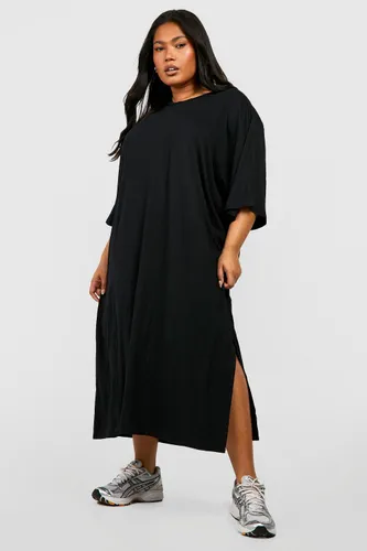 Womens Plus Jersey Split Midi T-Shirt Dress - Black - 16, Black