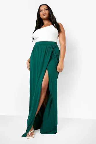Womens Plus Jersey Wrap Maxi Skirt - Green - 28, Green