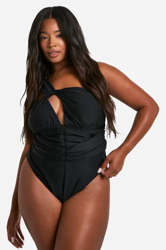 Womens Plus Keyhole One Shoulder Swimsuit - Black - 16, Black