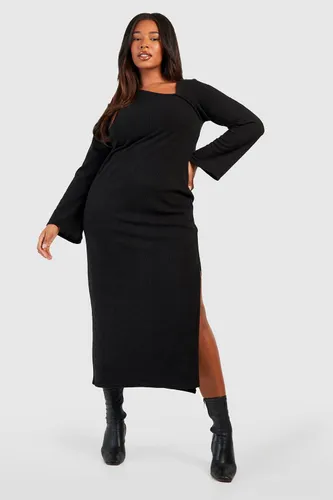 Womens Plus Knitted Asymmetic Split Midaxi Dress - Black - 26, Black