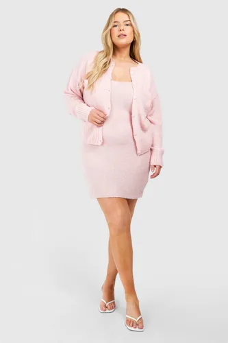 Womens Plus Knitted Cardigan - Pink - 16, Pink