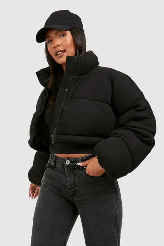 Womens Plus Knitted Crop Puffer Jacket - Black - 18, Black
