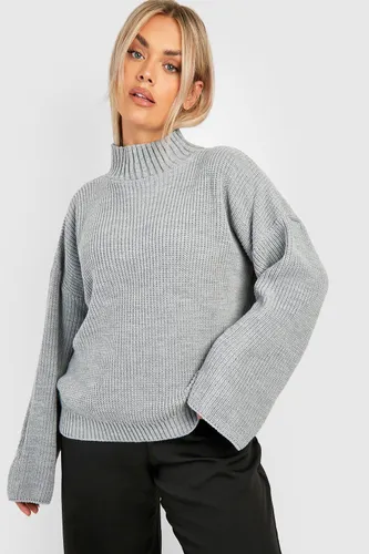 Womens Plus Knitted Funnel Neck Jumper - Grey - 18, Grey