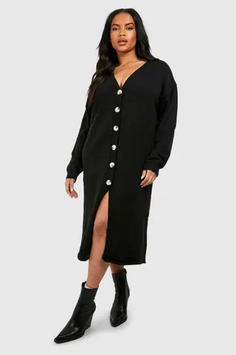 Womens Plus Knitted Midi Cardigan Dress - Black - 16-18, Black