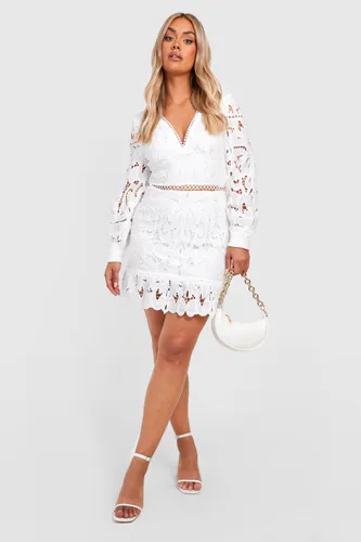 Womens Plus Lace Ruffle Hem Shift Dress - White - 28, White