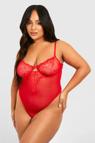 Womens Plus Lace V Detail Body - Red - 16-18, Red