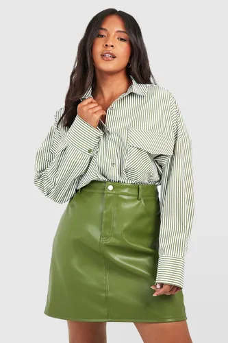 Womens Plus Leather Look High Waisted Mini Skirt - Green - 28, Green
