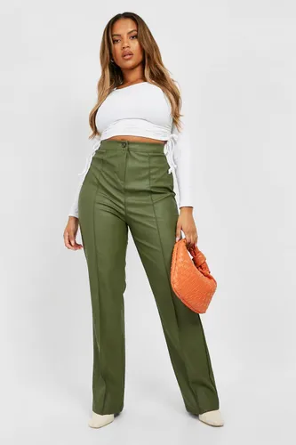 Womens Plus Leather Look Seam Detail Trousers - Green - 28, Green