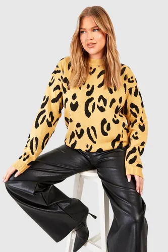 Womens Plus Leopard Knitted Jumper - Beige - 22, Beige
