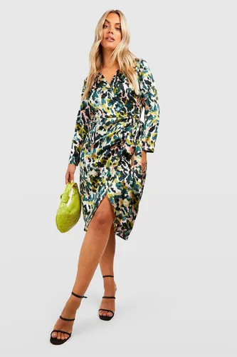 Womens Plus Leopard Print Wrap Midi Dress - Multi - 24, Multi