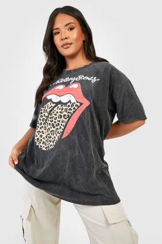 Womens Plus Leopard The Rolling Stones Band T-Shirt - Black - 26, Black