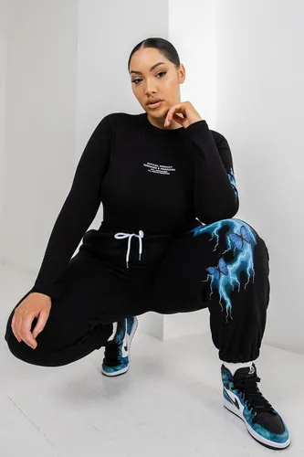 Womens Plus Lightening Print Bodysuit & Jogger Set - Black - 16, Black