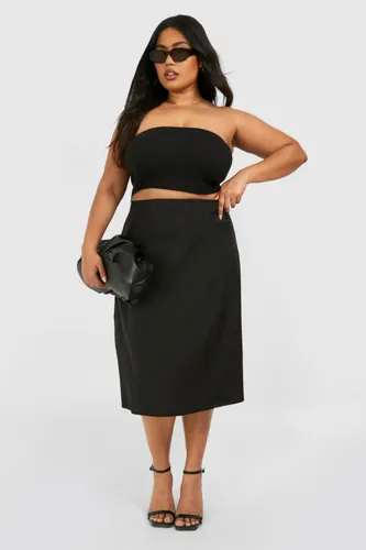 Womens Plus Linen Midi Skirt - Black - 16, Black