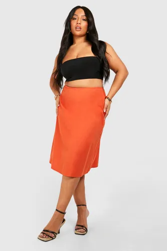 Womens Plus Linen Midi Skirt - Orange - 16, Orange