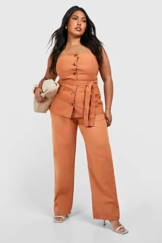 Womens Plus Linen Wide Leg Trouser - Orange - 16, Orange