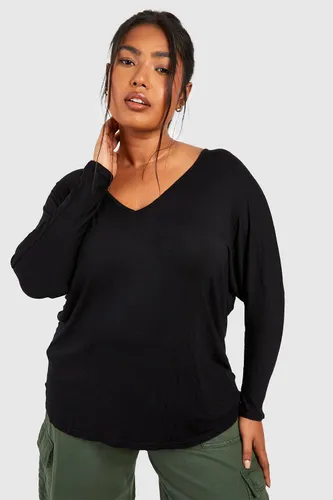 Womens Plus Long Sleeve Basic T-Shirt - Black - 16, Black